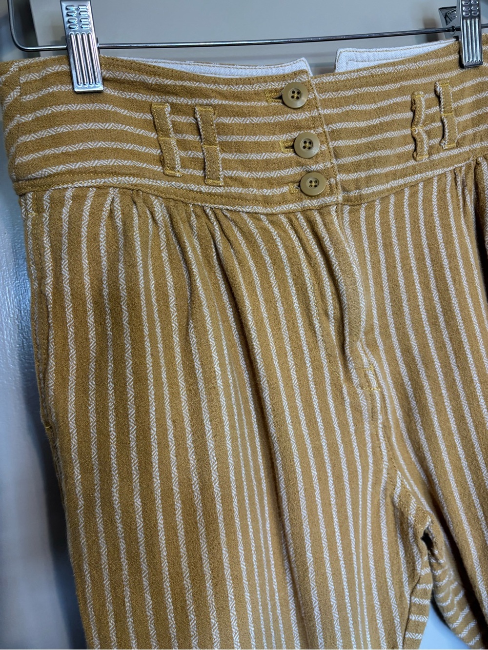 Free People Rumors Mustard Yellow Striped High-Waist Button Front Pants size 6